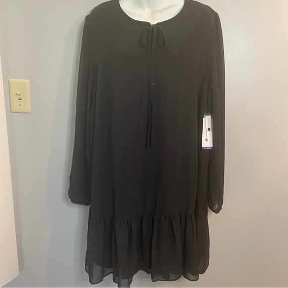 DRAPER JAMES Puff Sleeve Pleated Chiffon Dress SZ/XXL Black color. - Picture 6 of 15